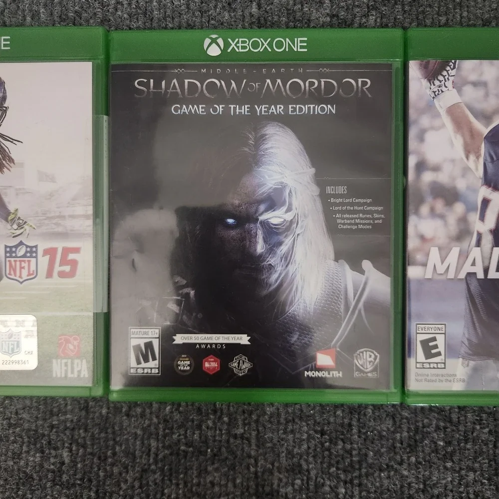 Xbox One Game Lot Madden NFL 15 17 Middle-earth Shadow of Mordor GOTY Bundle